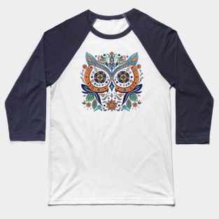 Mexican Style Owl Face Leaves Flowers Baseball T-Shirt